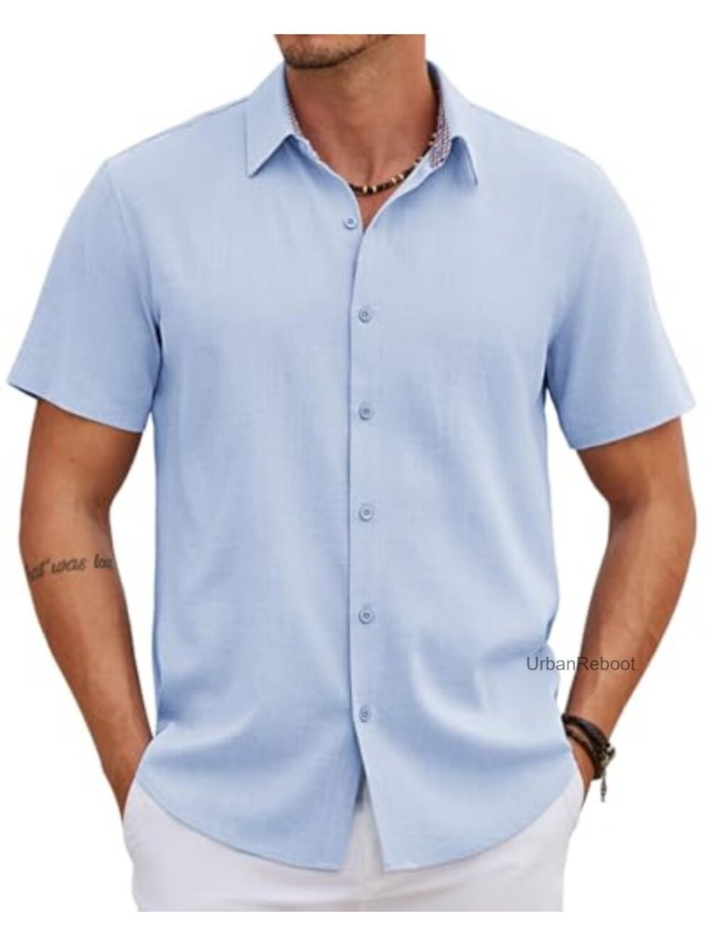 Men's Linen Shirt Casual Short Sleeve Button Down Summer Vacation